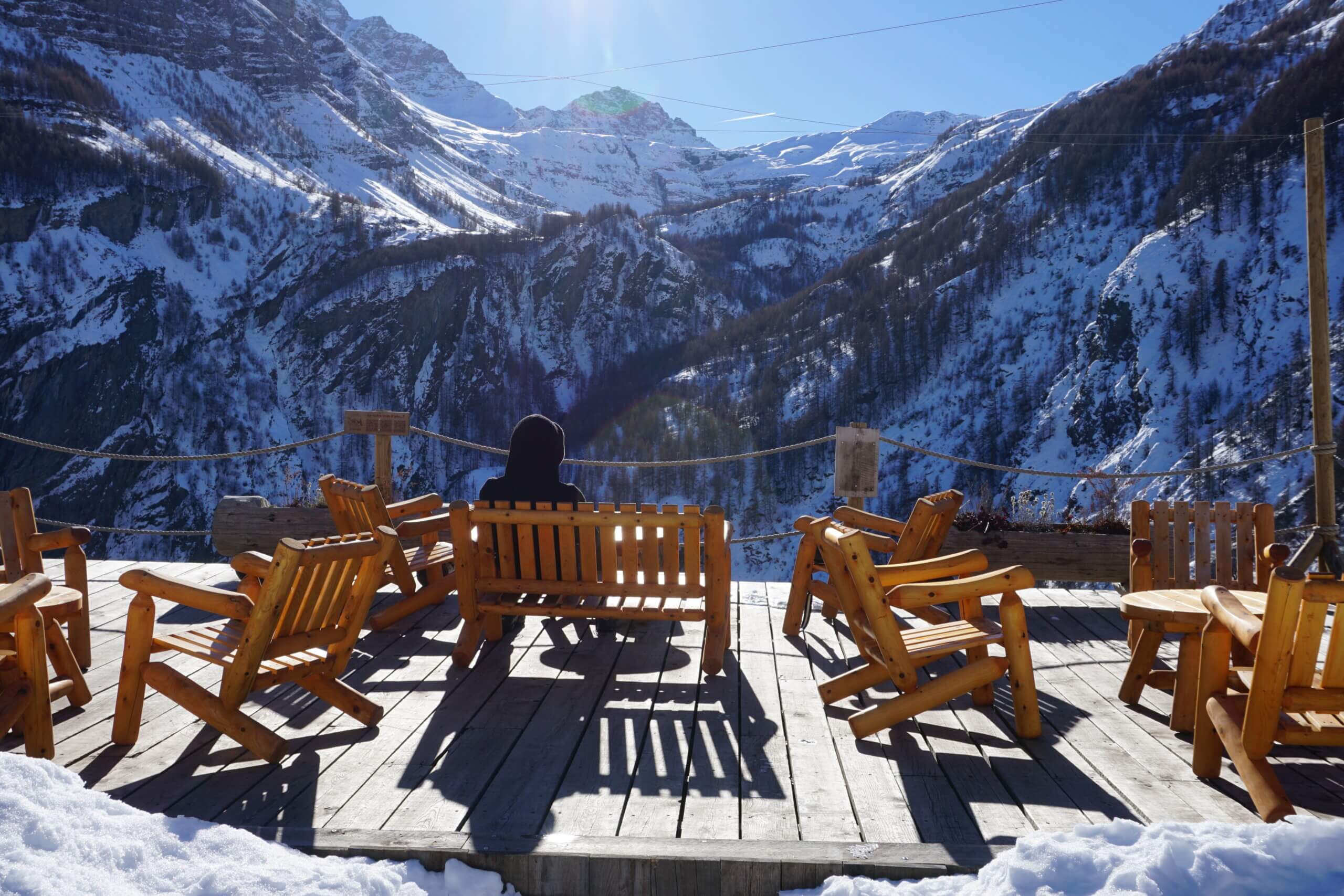 Terrasse exterieure en plein hiver